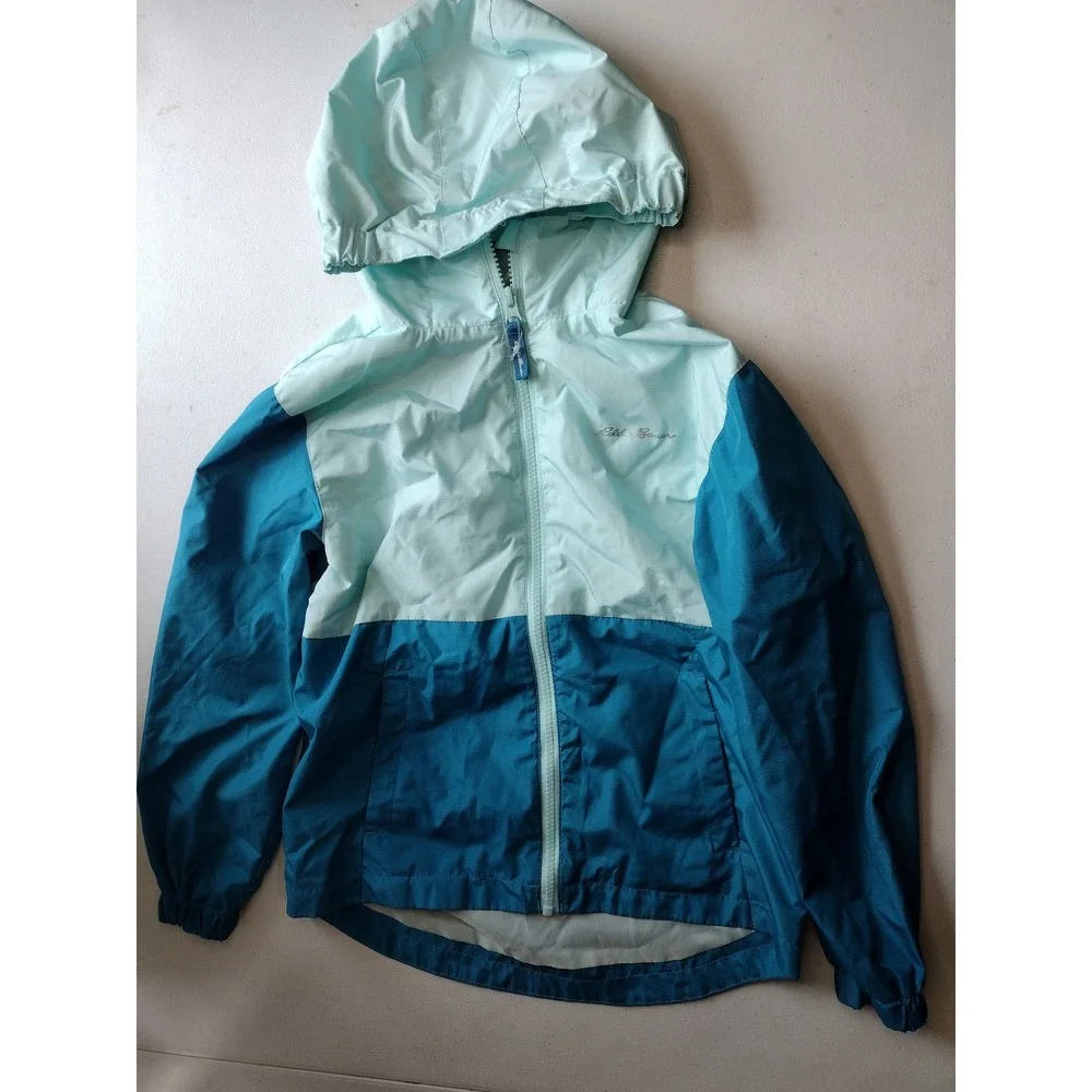Eddie Bauer Kids Small 7/8 Hooded Windbreaker Jacket Blue Colorblock